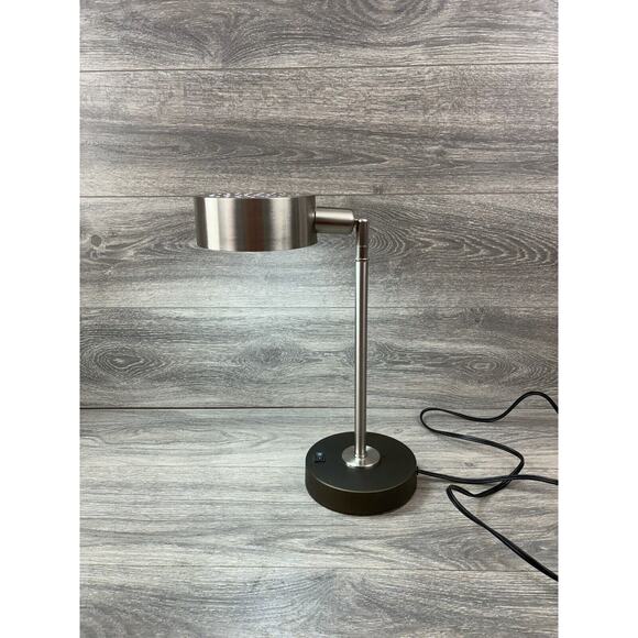 Contemporary Desk Lamp Adjustable USB Charging Port Modern Brushed Stainless - Picture 2 of 11